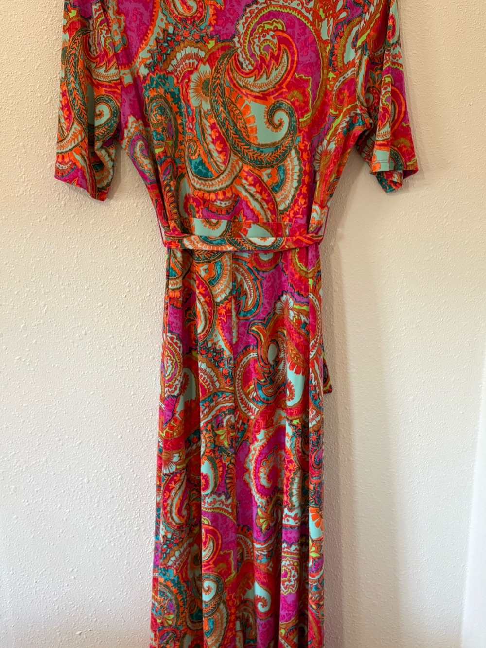 MSK Women's Short Sleeve Paisley Print Tie Waist Fit and Flare Midi Dress - Picture 2 of 5